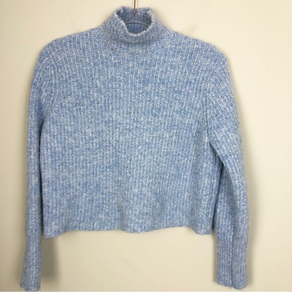Zara Sweaters - ZARA | Baby Blue Mock Neck Cropped Ribbed Sweater Women’s Size Medium